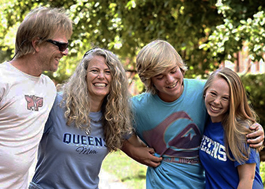 Family laughing outside