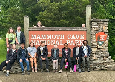 Student photo around Mammoth Cave National Park sign